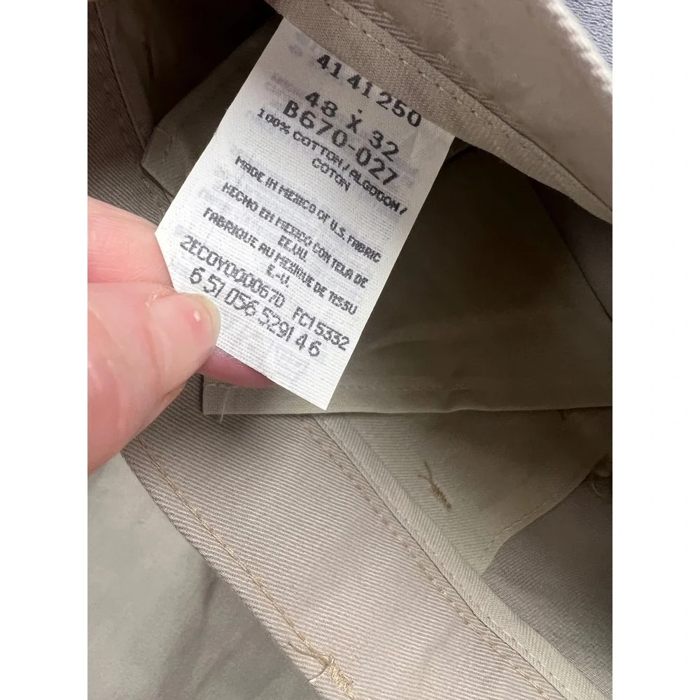 Lee Double Pleat Chino Pants‎ Mens 48x32 Khaki Wrinkle Free Tapered Leg 414-1250